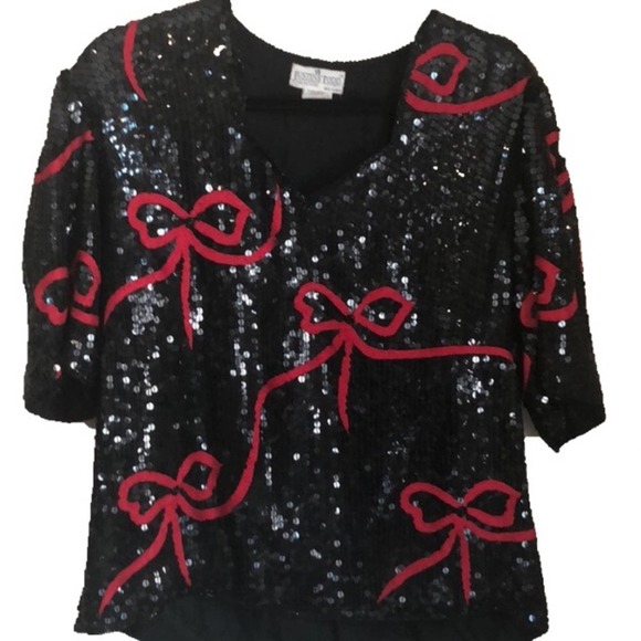 Sequin Black and Red Top - Picture 1 of 11
